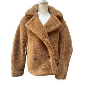 GAP Teddy Fleece Peacoat Jacket XS Brown Double Breasted Cozy Sherpa Women’s